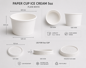 Tarrinas de papel de grado alimenticio de 5 oz, color blanco liso, con tapas, para gelato, de la marca Reliable Frutta Gelato. - Product Image 1