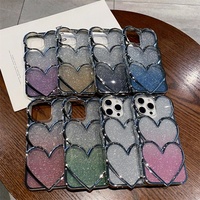 Coque de téléphone 3D en forme de cœur scintillant pour iPhone 16 15 14 13 12 Pro Max 11, élégante, style japonais coréen, mignonne, coque souple transparente