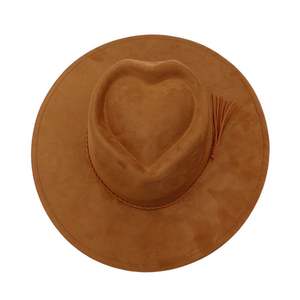 Sombrero Fedora de Ala Ancha con Borlas y Decoración de Corazón en Forma de Corona, de Ante Vegano con Estampado Láser Quemado, Novedad 2026 para Mujer - Product Image 1