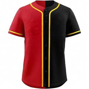 เสื้อเบสบอลแบบซับลิเมชั่นสีดำและสีแดง โพลีเอสเตอร์ ระบายอากาศ แห้งเร็ว ออกแบบใหม่ โลโก้สั่งทำได้ - Product Image 1