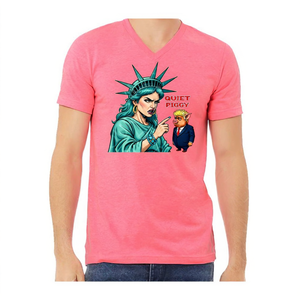 T-shirt Grafica Quiet Piggy Liberty Edition Unisex con Scollo a V, Manica Corta, 100% Cotone, Stampa Frontale, Per Tutte le Stagioni - Product Image 1