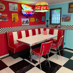 Meubles de restaurant rétro américains en PU, ensemble complet de banquettes, table et chaises, durables pour café, hôtel, restaurant de restauration rapide - Product Image 1