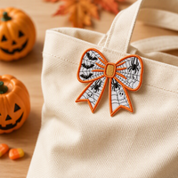 Patch en feutre brodé thermocollant, motif Noël et Halloween, avec dentelle et nœud, écologique