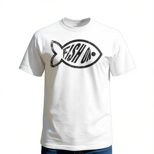 T-shirt Fish On Fisherman in cotone, girocollo, manica corta, abbigliamento promozionale unisex per adulti - Product Image 1