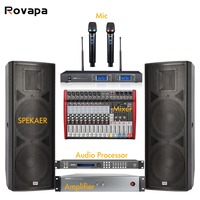 Sistema de PA de Alta Potencia de 15 Pulgadas de Rango Completo, Conjunto de Audio Completo, Altavoz, Amplificador, Mezclador, Micrófono Inalámbrico UHF, DSP para Eventos en Vivo