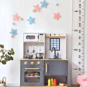 Cocina de Juguete de Madera para Niños con Microondas, Horno, Estufa y Fregadero, Juego de Cocina de Imitación Gris para Niños Pequeños - Product Image 1