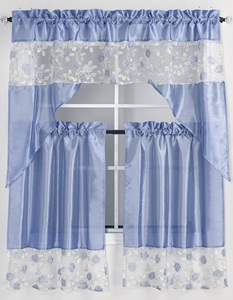 3 Piece <strong>Sequin</strong> Embroidered Rod Pocket High Shading 100% Polyester Window <strong>Curtain</strong> Set-Valance Tiers-Kitchen Living Room <strong>Curtains</strong> - Product Image 1