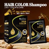 Champú para el Cabello con Color Natural 2 en 1, Tinte y Cuidado Negro, Cubre las Canas, Suave y Duradero, 30ml*10 Sobres