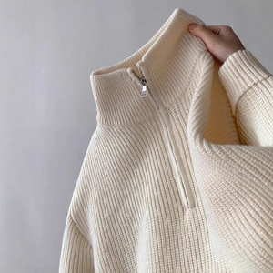 Suéter masculino de outono-inverno com gola alta, zíper até a metade, cor sólida, grosso, quente, solto e casual, de manga comprida. - Product Image 4