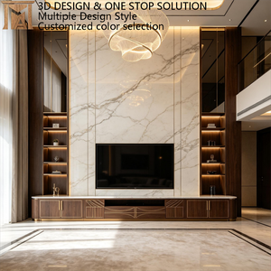 <span class=keywords><strong>Meuble</strong></span> <span class=keywords><strong>TV</strong></span> moderne de luxe sur mesure avec système mural intégré et finition en pierre frittée pour salon de villa - Product Image 1