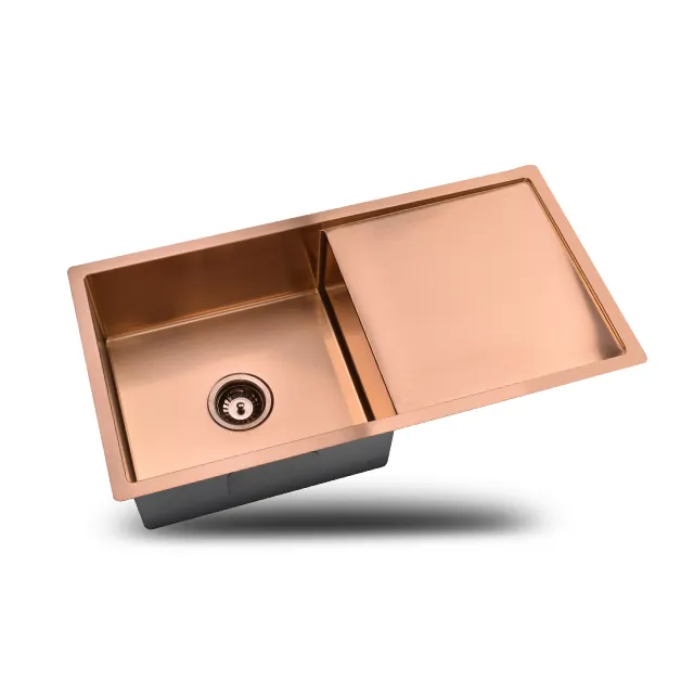 Fashion Design PVD Kitchen 304 Stainless Steel Sinks Drain Board Nano In Rose Gold Single Bowl (880x450x200 mm) sink