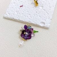 Bros Pin Wanita Mewah Desain Bunga Asli Berhiaskan Rhinestone, Bros Hydrangea Ungu Elegan, Pin Mewah