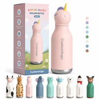 Botella de Agua Infantil OEM de 16 oz, de Acero Inoxidable, Doble Pared, Aislada al Vacío, para Bebidas Frías y Calientes, con Diseño de Animalitos y Pajita Flexible Extraíble