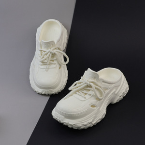 Zuecos Blancos de Malla con Cordones y Suela de EVA, Punta Redonda, Transpirables, para Todas las Estaciones, Estilo Deportivo, Fáciles de Poner - Product Image 1