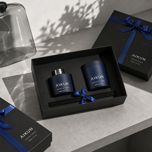 AIKUN Factory Manufacturing 180ML 180G Luxury Glass Flameless Reed Diffuser Scented <b>Candle</b> Gift <b>Set</b> for Home Decor Holiday Gift - Product Image 1