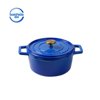 Marmite de camping en fonte émaillée bleue de qualité supérieure avec bouton doré, compatible cuisinière à gaz, passe au lave-vaisselle et au four, grande cocotte hollandaise