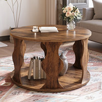Table basse centrale ronde de stockage à 2 niveaux de grain de bois élégant moderne de vente chaude pour le salon