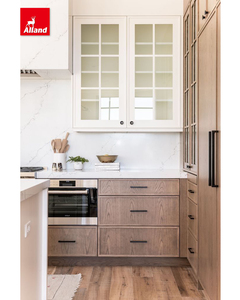 Alland Modern Minimalist <strong>Thin</strong> Shaker Framed Wood Grain Kitchen Cabinet With Marble Countertop and Glass <strong>Cupboard</strong> - Product Image 5