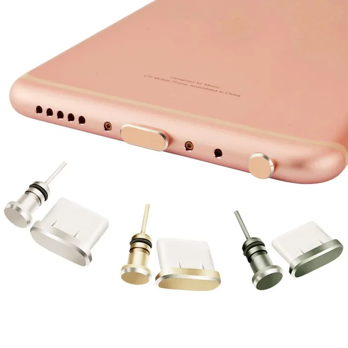 Colorful Metal Type C Charging Port Anti-Dust 3.5mm Earphone Jack Dust Plug for Samsung S10 Cell Phone Accessories