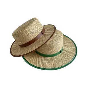 PU Fringe Edge Wheat Straw Hats High Quality Wide Brim Fedora Hats Flat Top Beach Sun Visor