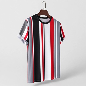 เสื้อยืดแขนสั้นลายทางผู้ชาย คอกลม ทรงปกติ ผ้าฝ้ายเจอร์ซีย์ ระบายอากาศได้ดี เสื้อยืดคุณภาพสูงสำหรับผู้ชาย - Product Image 3