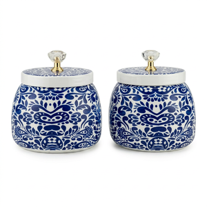 Juego de Recipientes de Almacenamiento Redondos con Patrón Azul y Blanco, Tapa Hermética, Contenedor de Especias para Cocina, Diseño Tradicional Chino - Product Image 1