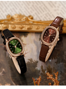 Reloj de mujer con correa de cuero ovalada de estilo retro Reloj de lujo simple y de moda - Product Image 2