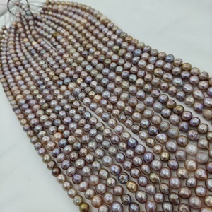 Collar de Cuentas de Hilos de Perlas de Agua Dulce Naturales Edison Irregulares Barrocas de 9-10 mm en Color Mixto Rosa y Púrpura - Product Image 1