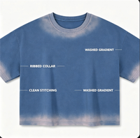 T-shirt vintage délavé à dégradé respirant pour homme, coupe ample à épaules tombantes, manches courtes, col rond, style streetwear