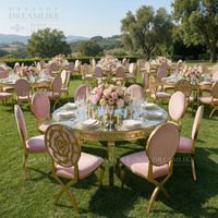 Table de banquet ronde de luxe avec plateau en verre noir et base en acier inoxydable doré pour mariage, événement, mobilier d'hôtel, vente en gros