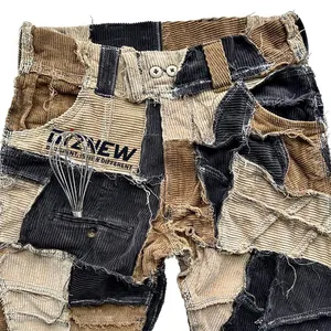 DiZNEW Denim High Quality Custom Flare Bottoms Cargo Worn-out Waxed Acid Wash Raw Hem Super Skinny Cut Torch Stack Jeans For Men