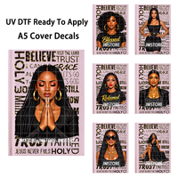 Autocollants de transfert personnalisés UV DTF prêts à appliquer pour couverture de carnet A5, motif « Marcher en foi » avec verset biblique, pour femmes noires