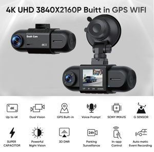 Caméra embarquée double objectif 4K+1080p 2160P WIFI GPS Logger, puce Novatek 96675, capteur <span class=keywords><strong>Sony</strong></span> IMX323, vision nocturne, double caméra - Product Image 2