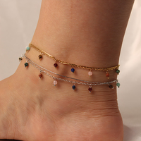 Dainty Acier Inoxydable PVD Placage Double Couche Coloré Pierres Naturelles Perle Charmes Bracelets De Cheville D'été Pour Les Filles