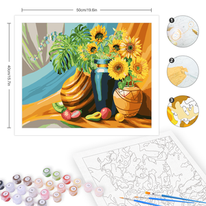 Pittura per numero per kit per adulti disegno di <span class=keywords><strong>girasole</strong></span> con numeri su tela immagine per la decorazione domestica 40 x5 0cm/16x20 pollici - Product Image 4