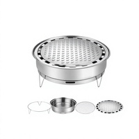 Taşınabilir Kömürlü Barbekü Izgarası Paslanmaz Çelik Yuvarlak Masa Üstü Barbekü Ocak 28cm Açık Hava Kamp Pikniği