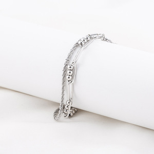 Geometric Beaded Splicing Double Layered Bracelet Unisex <b>Titanium</b> Steel Jewelry - Product Image 4