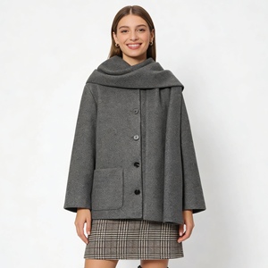 Abrigo de lana para mujer con cuello tipo bufanda, abotonadura sencilla, estilo formal y a la moda. - Product Image 2