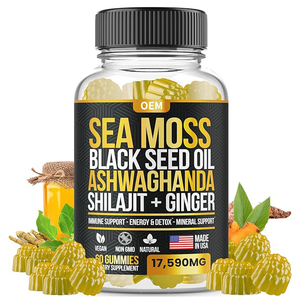 OEM <strong>Sea</strong> <strong>Moss</strong> Black Seed Oil Ashwagandha Gummies with Shilajit, Elderberry, Turmeric, Bladderwrack for Energy &amp; Detox Gummy - Product Image 1