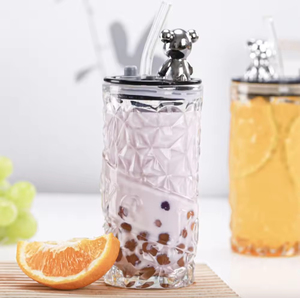New Style Bear Diamond Glass <b>Cup</b> with Lid Straw <b>Cup</b> for Office and Home 400ml <b>Reusable</b> & Portable Light Luxury Business Gift - Product Image 3