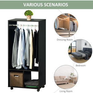 Armoire ouverte noire <span class=keywords><strong>sur</strong></span> <span class=keywords><strong>roulettes</strong></span> avec <span class=keywords><strong>tringle</strong></span> à vêtements et 2 étagères, armoire facile à assembler pour vêtements de chambre - Product Image 5