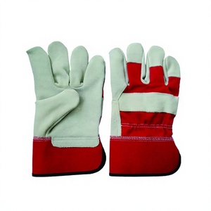 Heavy Duty Leather Work <b>Gloves</b> Red Gray Smooth Fingertips Breathable Anti-Slip Abrasion Resistant Tapered Cuff <b>Latex</b>-Free - Product Image 5