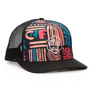 Casquette de camionneur 5 panneaux, broderie imprimée, coton, casquette noire, visière incurvée pour hommes - Product Image 3