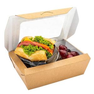 Große Einweg-Frühstück zum Mitnehmen Mittagessen Kraft papier Karton Lebensmittel Picknick boxen Behälter Moderne Fastfood Restaurant Verpackung - Product Image 6