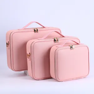 Pink PU Cosmetic Bag Suitcases Large Professional Makeup Bag Women Beauty Organizer Cosmetic Case
