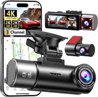 Caméra de tableau de bord 3 canaux 4K+2K+2K pour voitures, caméra avant et arrière, 5.8G Wifi double, GPS intégré, vision nocturne, WDR, stationnement 24h/24