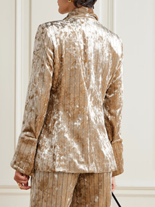 Double-Breasted Plaid Crushed-<b>Velvet</b> <b>Blazer</b> with Hand Embroidery and Anti-Wrinkle Feature - Product Image 2