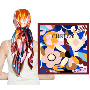 Foulard Quadrato da Donna 100% Pura Seta con Stampa Digitale e Logo Personalizzato, Grande Sciarpa Scialle per Capelli in Raso di Pura Seta - Product Image 1
