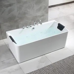 67" Freestanding Whirlpool Bathtub Oval with 7 Hydromassage Water Jets Luxury Acrylic Massage SPA Soaking Bath Tub in White Sing