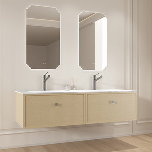 Meuble de salle de bain moderne minimaliste en bois massif avec lavabo flottant et miroir intelligent LED - Product Image 5